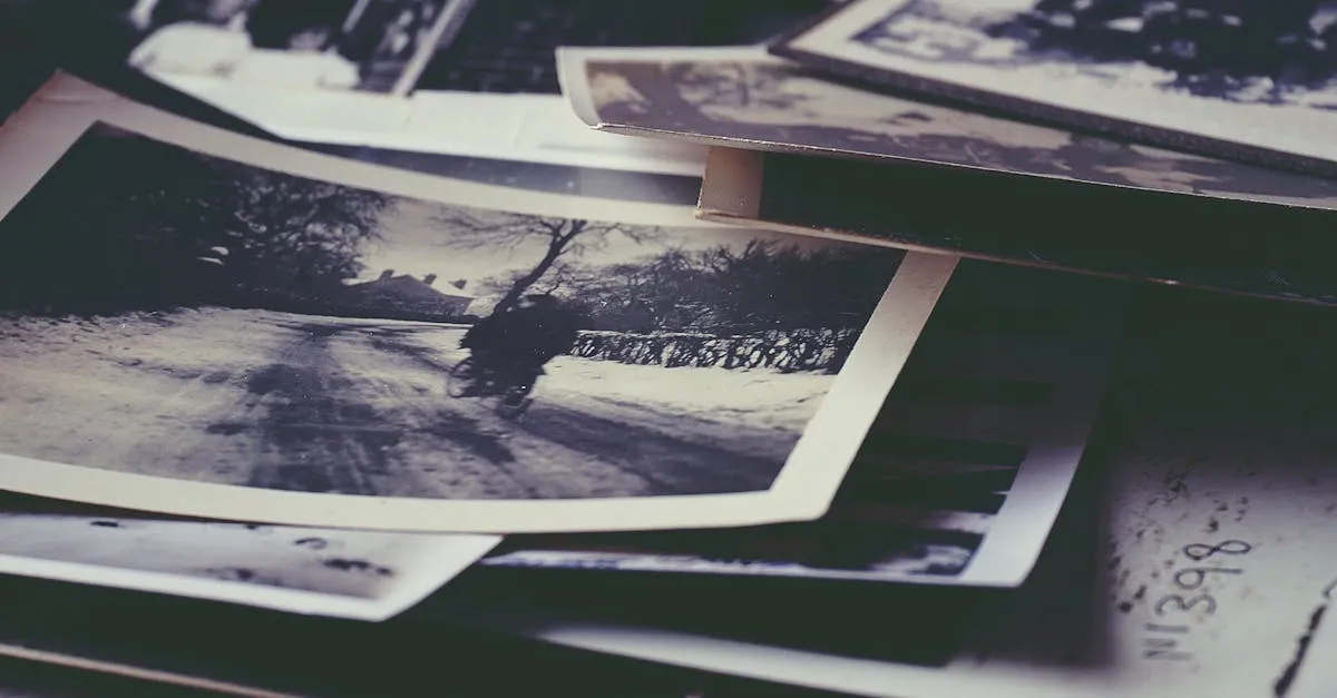 A nostalgic collection of vintage black and white photographs depicting memories and history.
